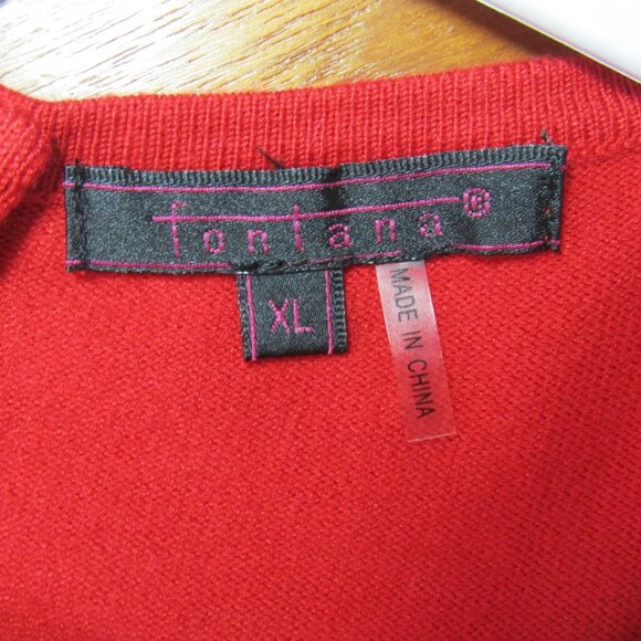 Fontana Red Silver Studded Top Womens Size XL 3/4 Sleeve Scoop Neck Stretch - Picture 7 of 10